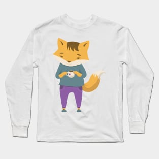 Fox with cup of tea Long Sleeve T-Shirt